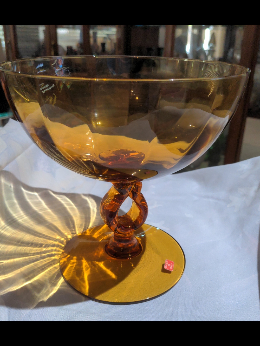 Vintage Empoli Amber Glass Pedestal Compote with Twisted Stem